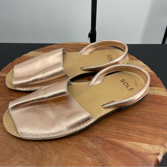 Sole Leather Slingback Flat Menorcan Sandals Rose Gold Sz 40 8.5 - Picture 3 of 6